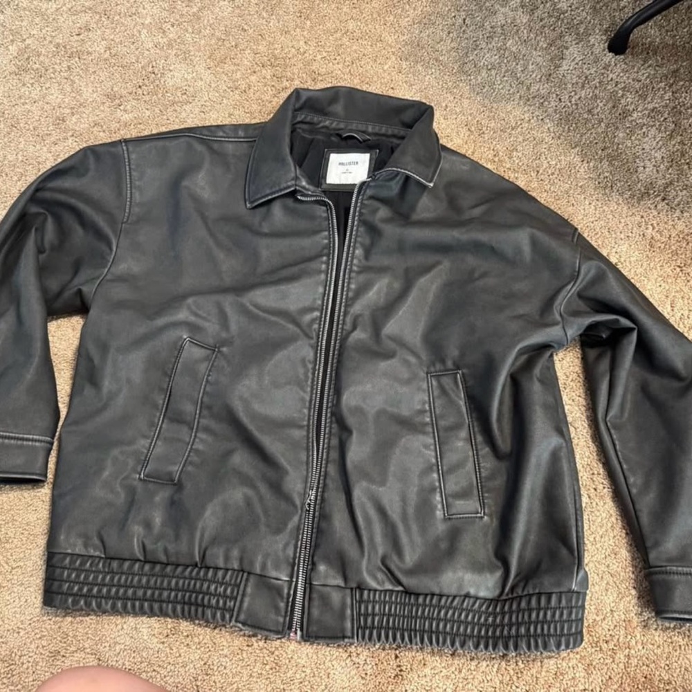Hollister Women's Black Faux Leather Bomber Jacket